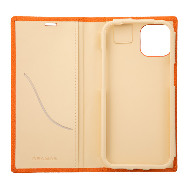 【iPhone13 ケース】German Shrunken-calf Genuine Leather Book Case (Orange)サブ画像