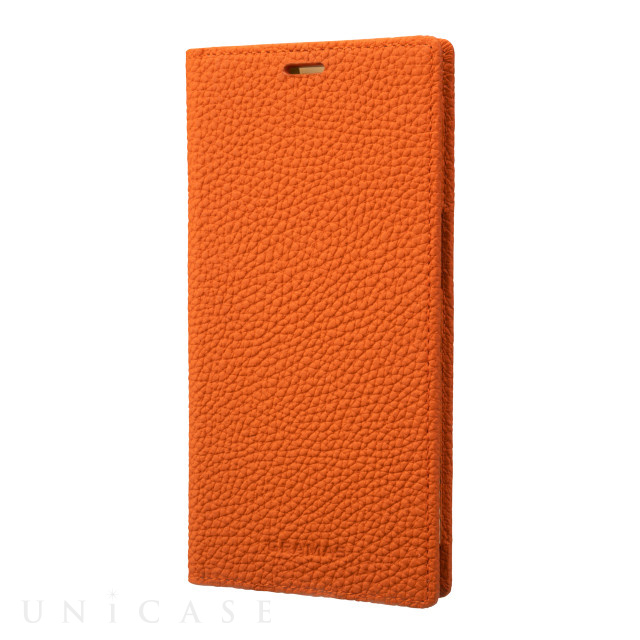 【iPhone13 Pro ケース】German Shrunken-calf Genuine Leather Book Case (Orange)