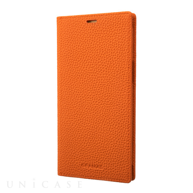 【iPhone13 Pro Max ケース】German Shrunken-calf Genuine Leather Book Case (Orange)