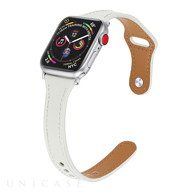 【Apple Watch バンド 41/40/38mm】ナローレザーバンド (ホワイト) for Apple Watch SE(第2/1世代)/Series9/8/7/6/5/4/3/2/1
