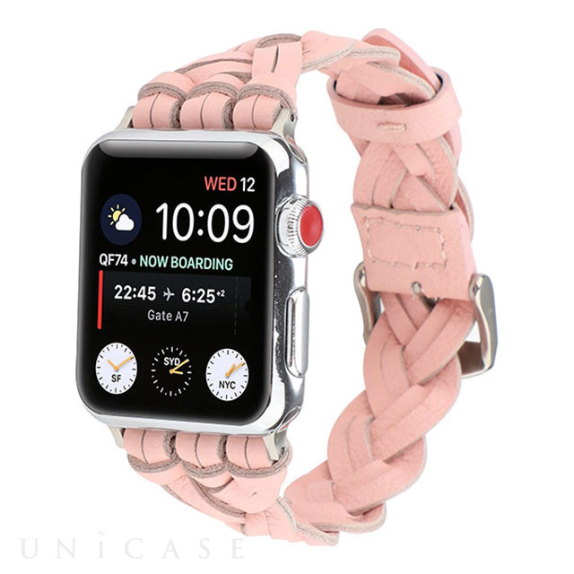 【Apple Watch バンド 41/40/38mm】ラティスレザーベルト (ピンク) for Apple Watch SE(第2/1世代)/Series9/8/7/6/5/4/3/2/1