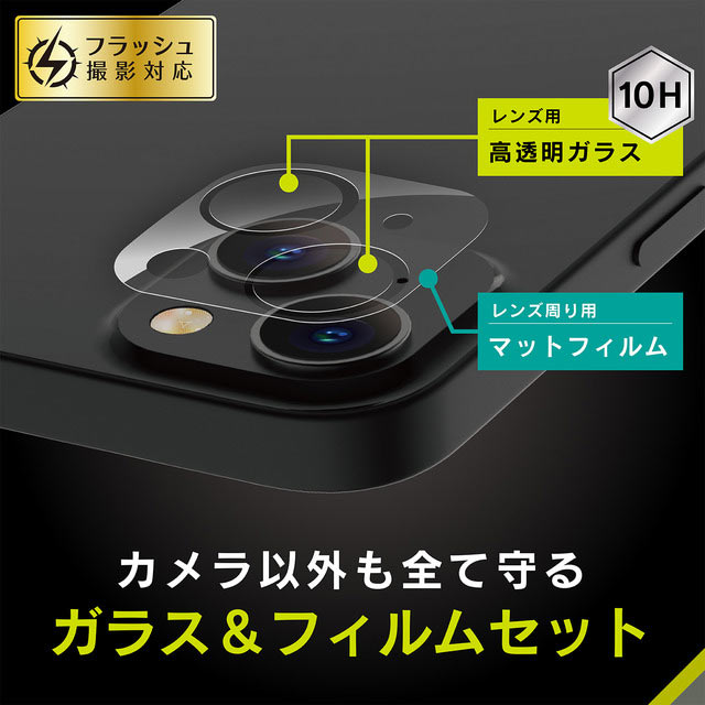【iPhone13 mini フィルム】レンズを完全に守る 高透明レンズ保護ガラス＆マットカメラユニット保護フィルム セットサブ画像