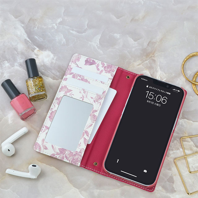 【iPhone13 Pro Max ケース】rienda スクエア手帳 (Gentle Flower/ピンク)サブ画像
