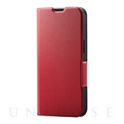 【iPhone13 ケース】レザーケース 手帳型 UltraSlim 薄型 磁石付き (レッド)