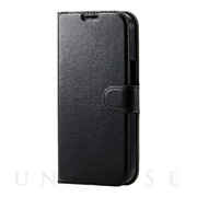 【iPhone13 Pro ケース】レザーケース 手帳型 UltraSlim 薄型 磁石付き (ステッチ/ブラック)
