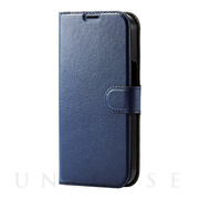 【iPhone13 Pro ケース】レザーケース 手帳型 UltraSlim 薄型 磁石付き (ステッチ/ネイビー)