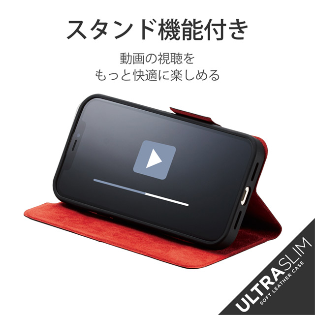 【iPhone13 Pro ケース】レザーケース 手帳型 UltraSlim 薄型 磁石付き (ブラック)サブ画像