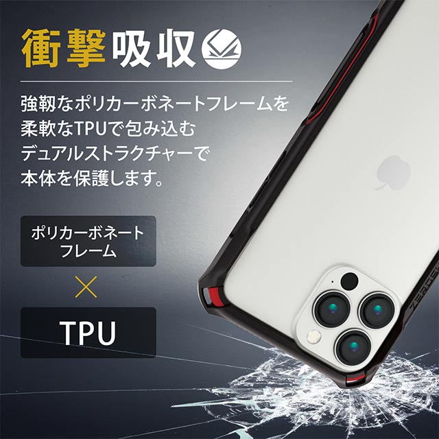 【iPhone13 Pro Max ケース】ハイブリッドバンパーケース/ZEROSHOCK (レッド)サブ画像