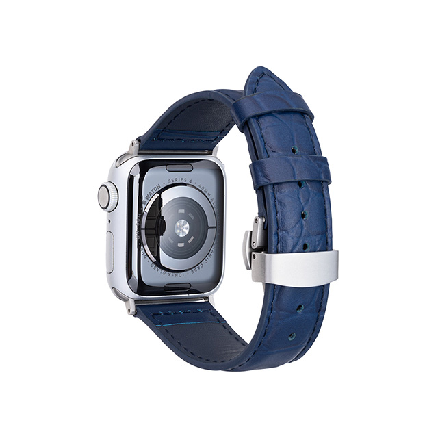 【Apple Watch バンド 41/40/38mm】Croco Embossed Genuine Leather Watchband (Navy) for Apple Watch SE(第2/1世代)/Series9/8/7/6/5/4/3/2/1サブ画像