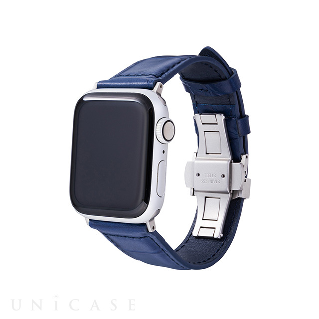 【Apple Watch バンド 49/45/44/42mm】Croco Embossed Genuine Leather Watchband (Navy) for Apple Watch Ultra2/SE(第2/1世代)/Series9/8/7/6/5/4/3/2/1