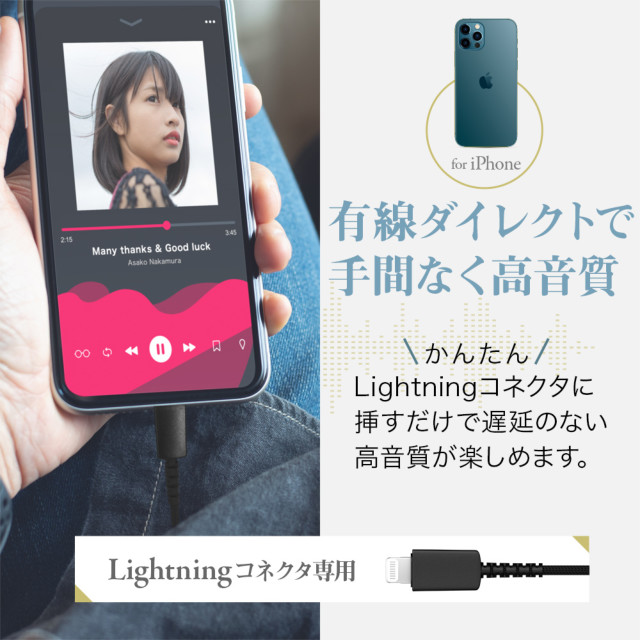 アルミニウムハウジング採用 ステレオLightningイヤホン リモコン＆マイク付き OWL-EPLT04シリーズ (ブラック)サブ画像