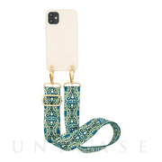 【iPhone12 Pro Max ケース】Necklace Case Soft Touch Ivory with Green Boho Strap