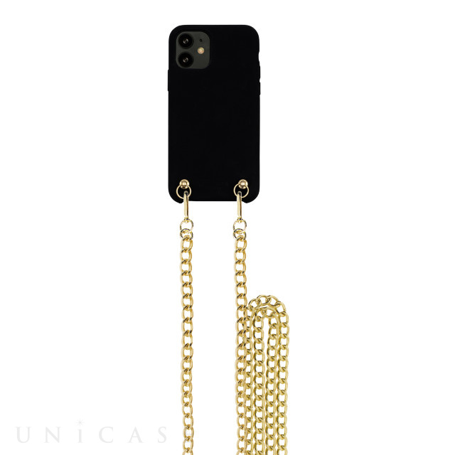 【iPhone12 Pro Max ケース】Necklace Case Soft Touch Black with Gold Chain