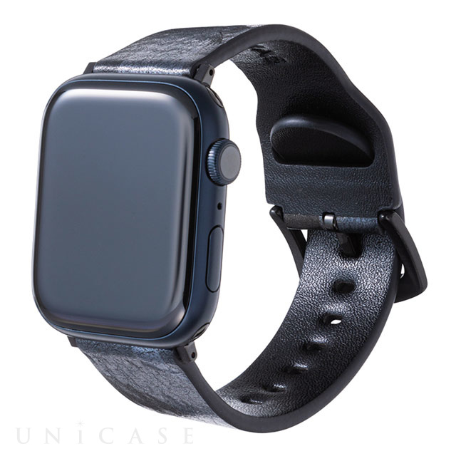 【Apple Watch バンド 49/45/44/42mm】”CAMO” Italian Genuine Leather Watchband (Black/Gunmetal) for Apple Watch Ultra2/SE(第2/1世代)/Series9/8/7/6/5/4/3/2/1