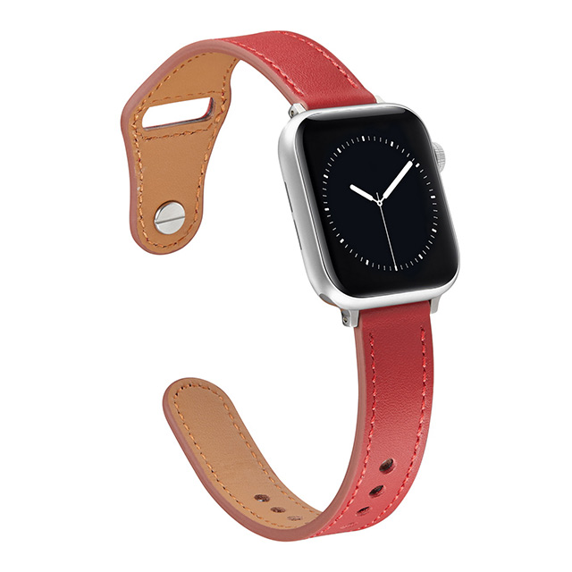 【Apple Watch バンド 49/45/44/42mm】ピンバックル レザー 本革細身 (レッド) for Apple Watch Ultra2/1/SE(第2/1世代)/Series9/8/7/6/5/4/3/2/1サブ画像