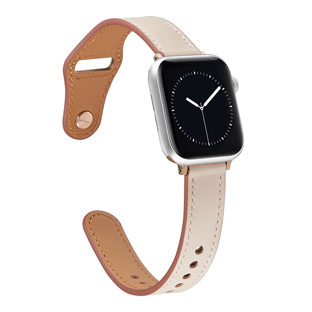 【Apple Watch バンド 49/45/44/42mm】ピンバックル レザー 本革細身 (ペールピンク) for Apple Watch Ultra2/1/SE(第2/1世代)/Series9/8/7/6/5/4/3/2/1サブ画像