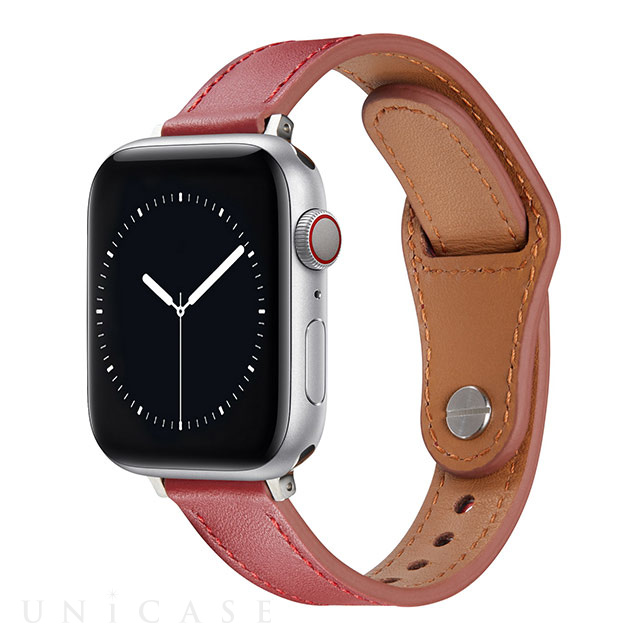 【Apple Watch バンド 49/45/44/42mm】ピンバックル レザー 本革細身 (レッド) for Apple Watch Ultra2/1/SE(第2/1世代)/Series9/8/7/6/5/4/3/2/1