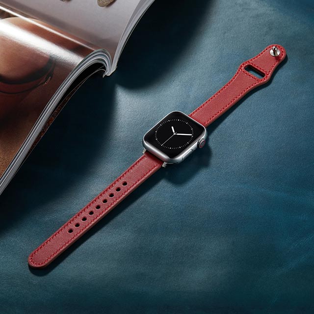 【Apple Watch バンド 41/40/38mm】ピンバックル レザー 本革細身 (レッド) for Apple Watch SE(第2/1世代)/Series9/8/7/6/5/4/3/2/1サブ画像