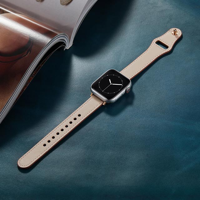 【Apple Watch バンド 41/40/38mm】ピンバックル レザー 本革細身 (ペールピンク) for Apple Watch SE(第2/1世代)/Series9/8/7/6/5/4/3/2/1サブ画像