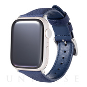 【Apple Watch バンド 49/45/44/42mm】German Shrunken-calf Genuine Leather Watchband Pin Buckle Type (ネイビー) for Apple Watch Ultra2/SE(第2/1世代)/Series9/8/7/6/5/4/3/2/1