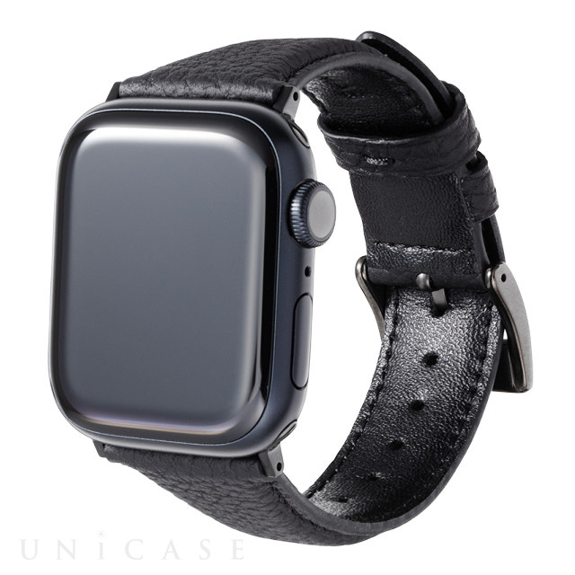 【Apple Watch バンド 41/40/38mm】German Shrunken-calf Genuine Leather Watchband Pin Buckle Type (ブラック)