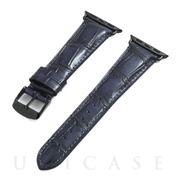 【Apple Watch バンド 49/45/44/42mm】カーフ型押しレザーストラップ TIEPOLO (Dark Blue/Black) for Apple Watch Ultra2/1/SE(第2/1世代)/Series9/8/7/6/5/4/3/2/1