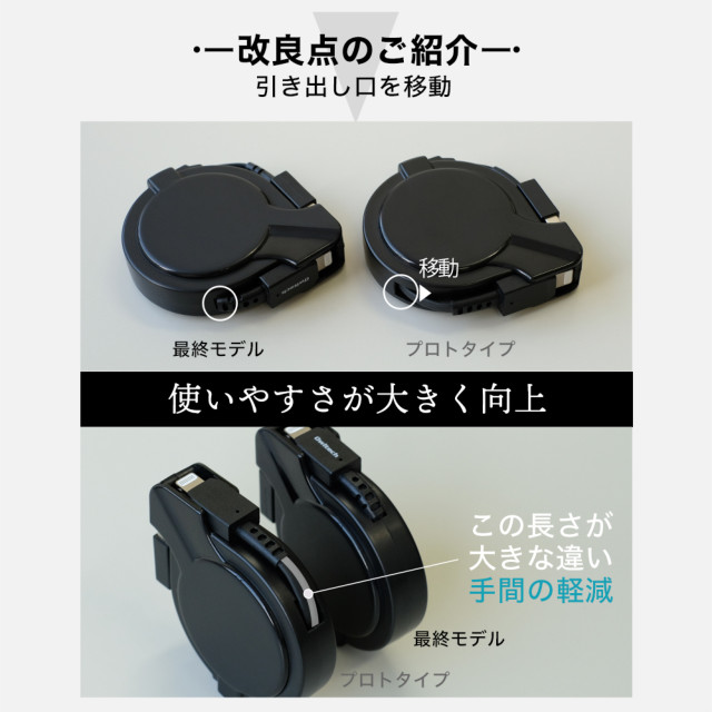 片側だけ引き出せる 巻取り式 USB Type-A to Lightningケーブル katamaki 75cm OWL-CBKRALTシリーズ (ブラック)サブ画像