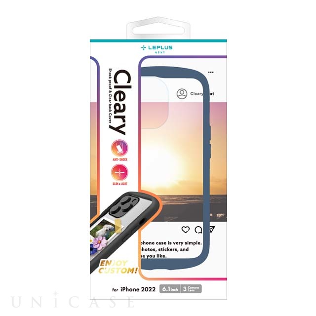 【iPhone14 Pro ケース】耐衝撃ハイブリッドケース 「Cleary」 (ネイビー)