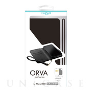 【iPhone14 Plus ケース】本革風レザーフラップケース 「ORVA」 ハンドストラップ付属 (ブラック)