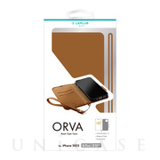 【iPhone14 Plus ケース】本革風レザーフラップケース 「ORVA」 ハンドストラップ付属 (キャメル)