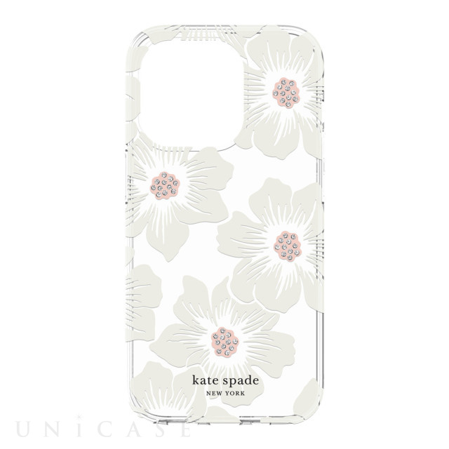 【iPhone14 Pro ケース】Protective Hardshell Case (Hollyhock Floral Clear/Cream with Stones)