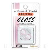 【iPhone13 mini/13 フィルム】ガラスフィルム カメラ メタリック 10H 2眼カメラモデル (ピンク)