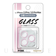 【iPhone13 Pro/13 Pro Max フィルム】ガラスフィルム カメラ メタリック 10H 3眼カメラモデル (ピンク)