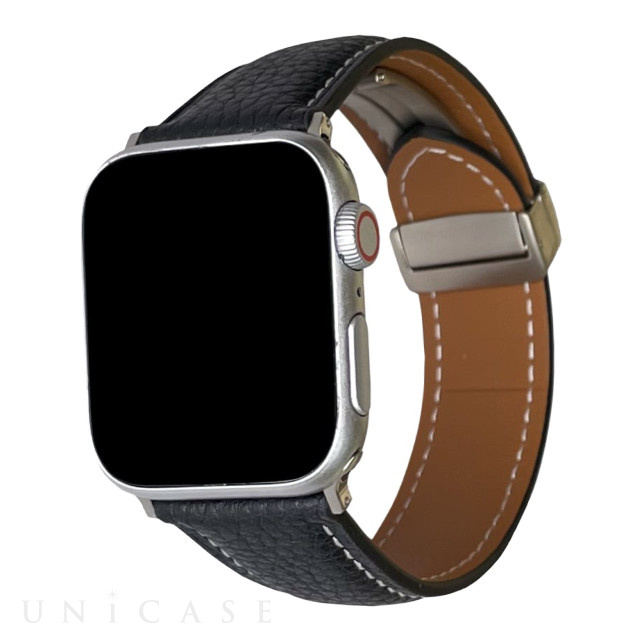 【Apple Watch バンド 49/45/44/42mm】本革マグネバックル (ブラック) for Apple Watch Ultra2/1/SE(第2/1世代)/Series9/8/7/6/5/4/3/2/1