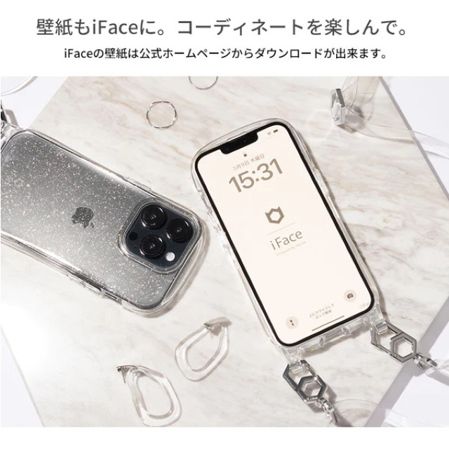 【iPhone14 ケース】iFace Hang and クリアケース/ショルダーストラップセット (クリア/ラメ)サブ画像