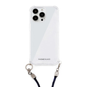 【iPhone15 Pro ケース】ロープショルダーストラップ付きクリアケース (ネイビー)