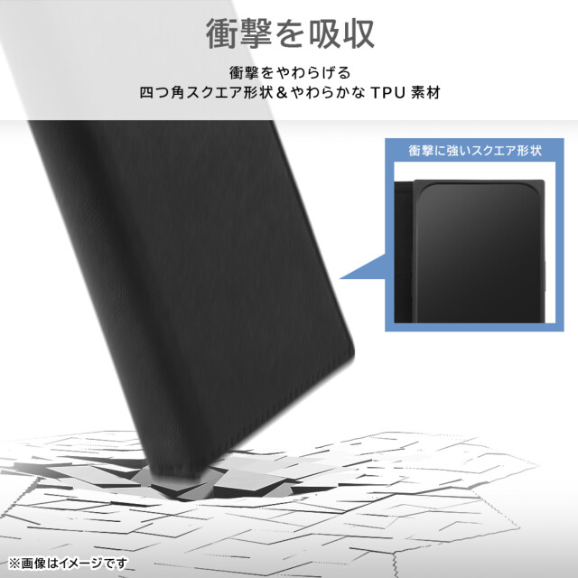 【iPhone15 Plus ケース】耐衝撃 手帳型レザーケース KAKU Durable (ブラック/ブラック)サブ画像