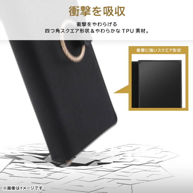 【iPhone15/14/13 ケース】耐衝撃 手帳型レザーケース KAKU Ring (ブラック)サブ画像