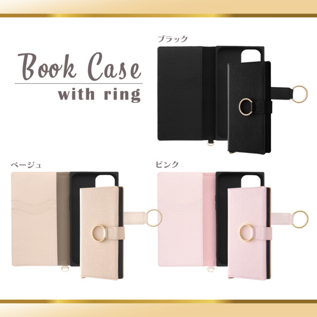 【iPhone15 Plus ケース】耐衝撃 手帳型レザーケース KAKU Ring (ブラック)サブ画像