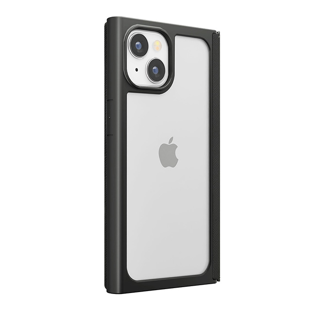 【iPhone15 ケース】ガラスフリップケース スクエアデザイン (ブラック)サブ画像