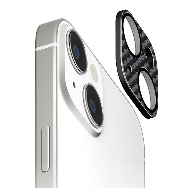 【iPhone15/15 Plus フィルム】カメラフルプロテクター (PVCレザー/カーボン調ブラック)