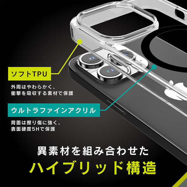 【iPhone15 Pro Max ケース】MagSafe対応 ハイブリッドクリアケース (ブラックリング)サブ画像