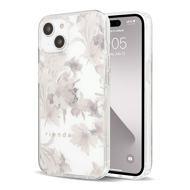 【iPhone15 ケース】rienda TPUクリアケース (Dress Flower/くすみホワイト)