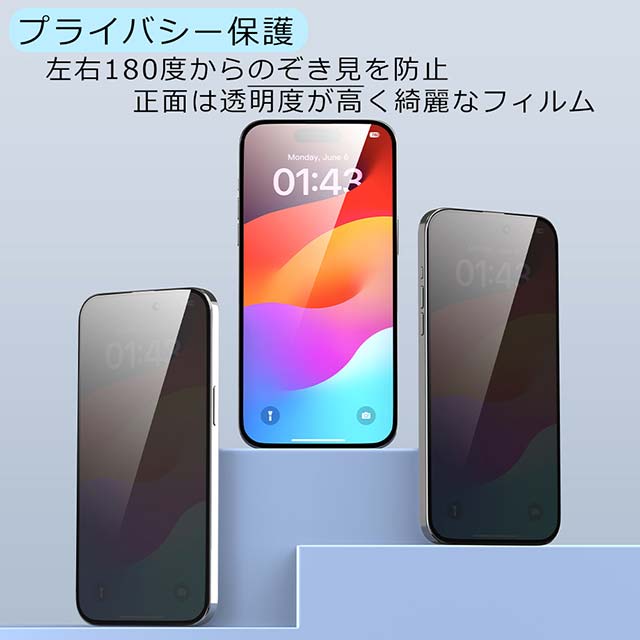 【iPhone15 Pro Max フィルム】Van Series Full Screen Privacy Twice-Tempered Glassサブ画像