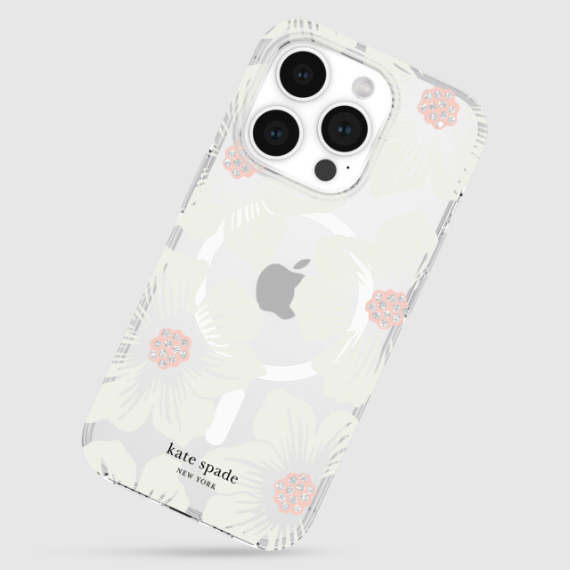 【iPhone15 Pro ケース】Protective Hardshell Case for MagSafe (Hollyhock Cream/Blush/Translucent White/Glitter Flower Centers/Black Logo)サブ画像
