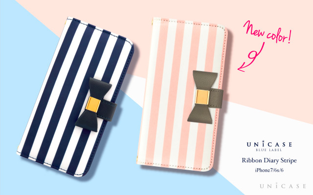 人気の定番アイテムが揃うUNiCASE BLUE LABELに新作登場！“Ribbon Diary Stripe for iPhone7/6s/6”