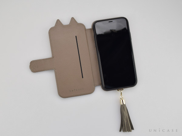 【iPhone11 ケース】Tassel Tail Cat Flip Case for iPhone11 (gray)装着レビュー 見開き