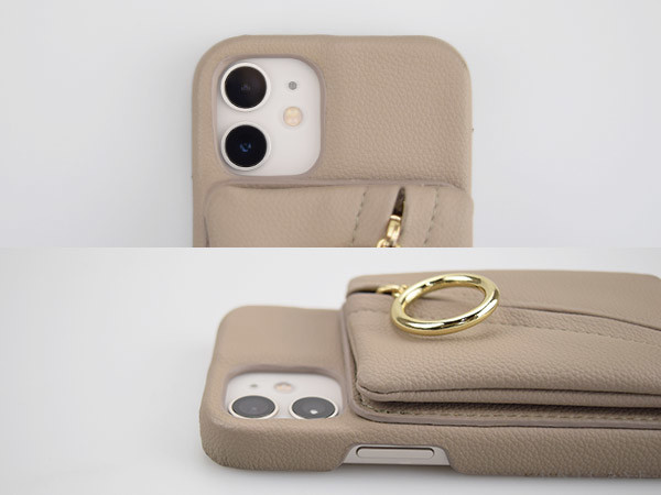 【iPhone12 mini ケース】Clutch Ring Case for iPhone12 mini (beige) 装着 カメラ正面、横から