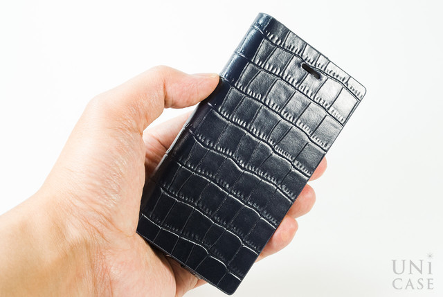【iPhone5s/5 ケース】Crocodile type Leather Case ネイビーブルーの通話