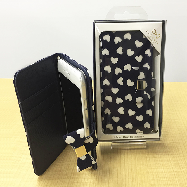 iPhone6sシルバーとRibbon Diary Heart Navy for iPhone6s/6